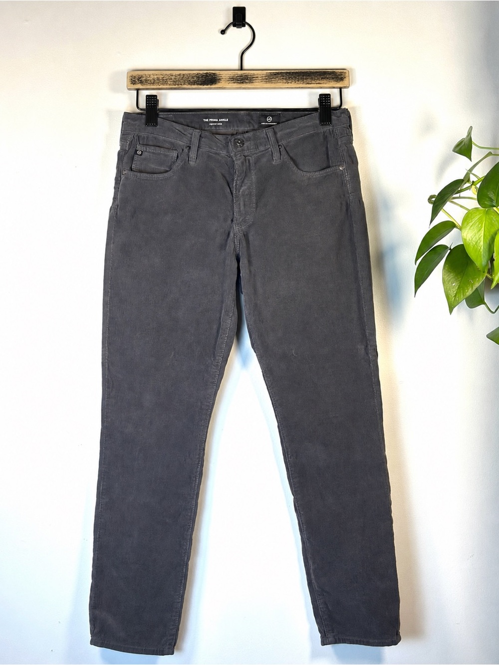 AG Adriano Goldschmied The Prima Ankle Cigarette Corduroy Pants Gray 29R